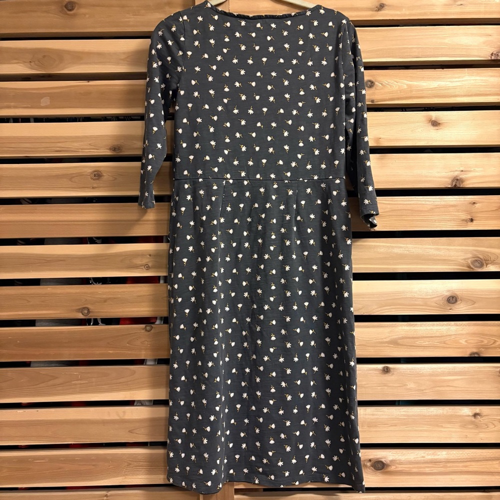 Boden 100% Cotton 3/4 Sleeve Gray Dress with White and Yellow Floral Size 8L - Picture 3 of 11